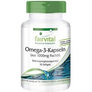 Fairvital | Omega-3 capsules van 1000mg visolie - HOOG GEDOSEERD - 3000mg per dagelijkse dosis - 90 softgels - met EPA en DHA