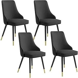 GEIRONV Moderne keukenstoelen set van 4, woonkamer slaapkamer huis make-up stoel smeedijzeren antislip voeten lederen dikkere rugleuning stoel Eetstoelen (Color : Black, Size : 48x46x88cm)