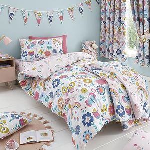 Happy Linen Company Meisjes Jongens Kinderen Bloem Tuin Vlinders Veelkleurig Peuter Kinderbedje Bed Omkeerbaar Zacht Gemakkelijk Onderhoud Beddengoed Dekbedovertrek Quilt Beddengoed Set Met