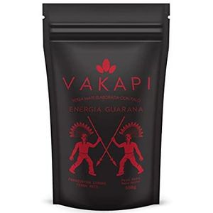 Vakapi Yerba Mate Tee Green | Energy Guarana | Guarana, gedroogde appel, cistusroos | alleen natuurlijke aroma's | hoge stimulerende mate thee, 500 g