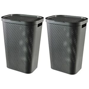 Curver Infinity Recycled Wasmand met deksel - 60L - 2 stuks - Antraciet