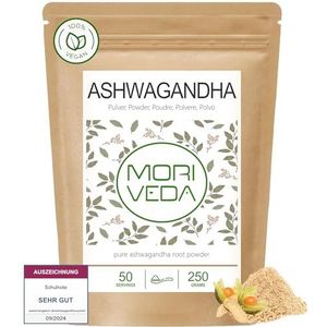 Ashwagandha poeder - 100% wortelpoeder - ashwagandha fijngemalen - hoge kwaliteit Indiase slaapbes - veganistisch en glutenvrij - supervoeding - van MoriVeda - 250g
