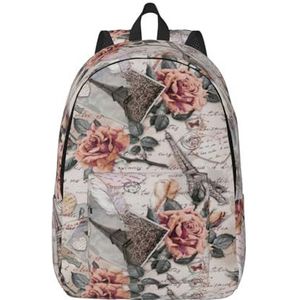 YJxoZH Gouden Lippen Print Canvas Rugzak Voor Vrouwen Reizen Rugzak Voor Mannen College Boekentas Casual Laptop Dagrugzak, Flower Parijs Eiffeltoren, S