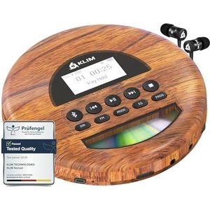 KLIM Nomad Wood - Draagbare CD-speler - Inclusief Auricolari KLIM Fusion - Bluetooth - Hi-Fi