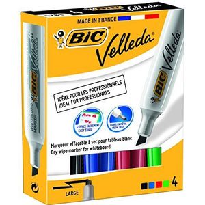 Bic 119900178 Whiteboard-marker (wigpunt, lijnbreedte 3,5-5,5 mm) 4 stuks op kleur gesorteerd