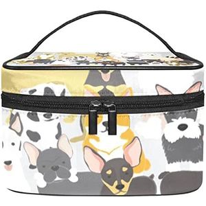 Schilderen Puppy Collection-01 Make-up Organizer Bag, Reizen Make-up Tas Organizer Case Draagbare Cosmetische Tas voor Vrouwen en Meisjes Toiletartikelen, Meerkleurig, 22.5x15x13.8cm/8.9x5.9x5.4in