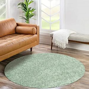 carpet city Shaggy hoogpolig tapijt, rond, 200 cm, groen, langpolig woonkamertapijt, effen modern, pluizig zacht tapijt voor slaapkamer en decoratie