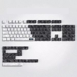 QPSJXN Dye Sub Profile Keycapset 132 zwart-wit -topografische glans door design MX Switch mechanische toetsenborden (V1-White Black)