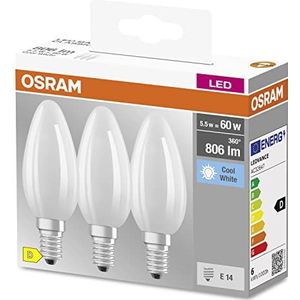 OSRAM Ster Filament Lamp, E14-basis matglas,Koud wit (4000K), 806 Lumen, substituut voor 60W-verlichtingsmiddel niet-dimbaar, 3-Pak