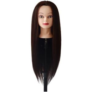 Mannequinhoofd met lang blond wit haar van 100% hoge temperatuurvezels for het oefenen vlechten een poppenhoofdkapsel(Dark Brown)