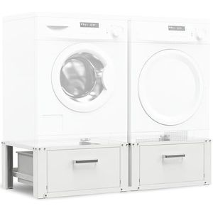 Bodo® - Wasmachine Verhoger - Dubbele Wasmachine Verhoger Met Opberglade - Wasmachine opbouwmeubel - Wasmachine Sokkel - Universeel (Wit)