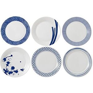 Royal Doulton 40034435-Grote Set van 6, Pacific Blue Collection Servies Perfect voor ontbijt, lunch en diner-blauw & witte borden, 29cm, porselein