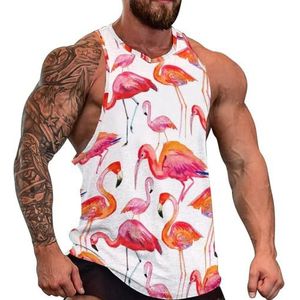 Pink Fire Flamingo heren tanktop grafische mouwloze bodybuilding T-shirts casual strand T-shirt grappige sportschool spier