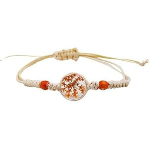 Handgemaakte linnen en katoenen gevlochten armband Duizend gedroogde bloemen Boheemse kleur Etnische stijl elastische armband for dames (Color : 02 orange)