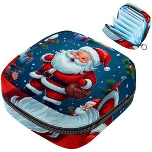 MUOOUM Merry Christmas Santa Claus maandverband opbergtas menstruatie pad tas draagbare menstruatie cup zakje met rits voor tiener meisjes vrouwen dames