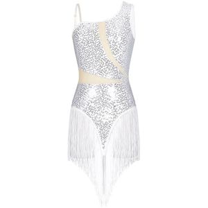 NUOYIXUAN Dames glanzende pailletten omzoomd kwastje turnpakje jurken latin dans kostuum voor dansen wedstrijd samba rumba performance jumpsuit (XXL)