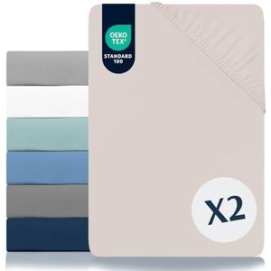 Dreamzie Set van 2 hoeslakens 140x190/200 - Microvezel (100 procent polyester) - Oeko Tex - Beige - Matrashoes 140 x 190/200