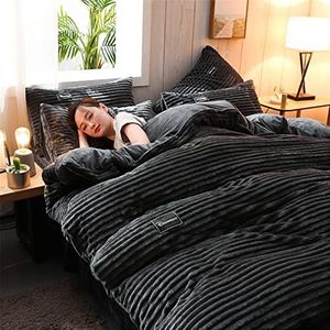 HULG Dekbedden sets, beddengoed tweepersoonsbed, dik flanellen winterdekbedovertrek, warm koraal fleece vier beddengoed set, dekbedovertrek + laken + kussensloop * 2 (grijs, 220 x 240 cm (4 stuks)