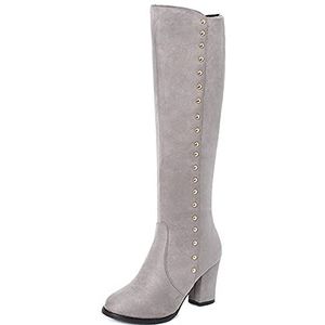 CuteFlats Dames vrije tijd kniehoge laarzen met blokhak, grijs, 49 EU