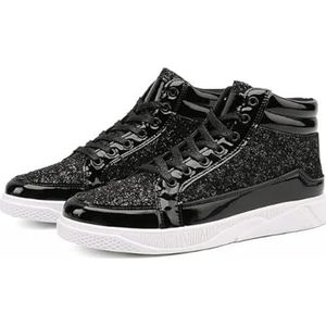 Mode Heren Hoge Sneakers Mannelijke Enkellaarsjes Goud Luxe Glitter Schoenen Streetwear Hip Hop Casual Laarzen,Zwart,39