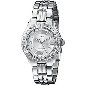 Guess 38MM klassiek horloge, Zilver-toon, Eén maat, GUESS Vrouwen roestvrij staal kristal geaccentueerd armband horloge