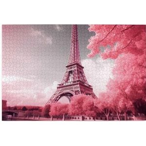 Houten puzzel roze landschap Eiffeltoren print puzzel 1000 stuks gepersonaliseerde foto puzzel familie decoratie puzzel voor volwassen familie bruiloft afstuderen cadeau