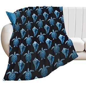 Blauwe zeeschildpadden schelp zachte fleece deken voor bed sofa gezellige decoratieve dekens winter 127 x 152 cm