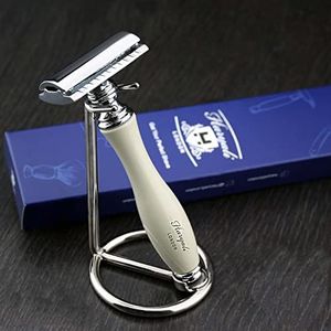Gent's Classic DE Safety Razor in elegante Ivoor kleur & roestvrij staal standaard | Heren scheren & Grooming Essentials > Cadeau voor hem