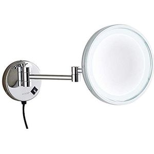 FJMMSJPVX Badkamer cosmetische spiegel, verchroomde wastafel wandspiegel aan één kant messing verlicht baard vergroting opvouwbaar met schakelaar stekker (kleur: 5x)