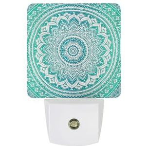 Groene Mint Mandala Warm Wit Nachtlampje Plug In Muur Schemering naar Dawn Sensor Lichten Binnenshuis Trappen Hal