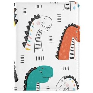 Paspoorthouder schattige kinderachtige doodle gestreepte dinosaurus paspoorthoes premium PU-lederen paspoort 14,5 x 10,9 cm, Kleurrijk, 1 size