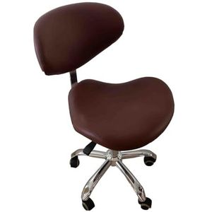 Zadelbureaustoel Verstelbare Hoogte 45-57cm, Tandheelkundige Zorgkunstenaar Zadelrolkruk, Metalen Salonzadelzitting Met 360 ° Draaibare PU-wielen(Brown)