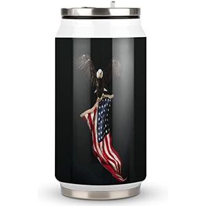 Amerikaanse Vlag Eagle Travel Mok met Deksel Coke Cup Geïsoleerde Tumbler Water Fles Thee Cup Voor Vrouwen Mannen