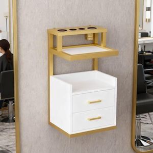 Wandgemonteerd kappersstation, salonstation, salonkast met metalen gereedschapshouder en mand, schoonheidssalonuitrusting voor haarstylisten(A)