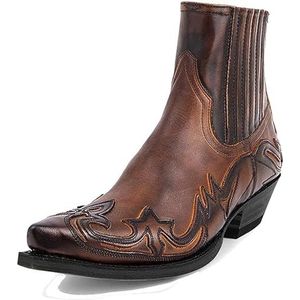 Cowboylaarzen voor heren, klassieke geborduurde halfhoge laarzen, retro enkellaarzen, B, 40 EU