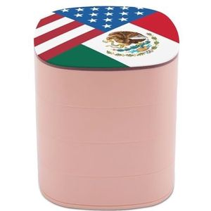 Mexico USA Vriendschap Vlag Roterende Sieraden Case Leuke Sieraden Opbergdoos Reizen Sieraden Houder Gift voor Vrouwen