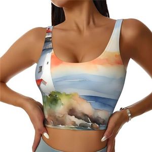 Lighthouse Print Comfortabele Vrouwen Sport Vest Yoga Workout Vest voor Vrouwen Lichtgewicht Zomer, Zwart, S