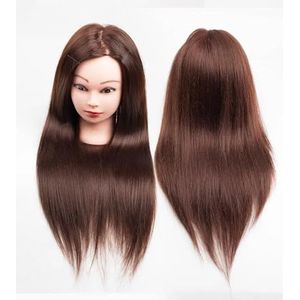Witblond synthetisch haar trainingshoofd for kapsels, professionele oefenpruikhoofd for vrouwen(Brown)