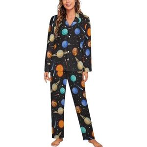 Zonnestelsel Planeten En Sterren Pyjama Sets Met Lange Mouwen Voor Vrouwen Klassieke Nachtkleding Nachtkleding Zachte Pjs Lounge Sets