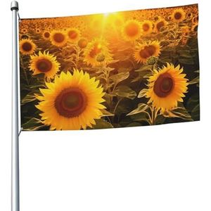 Zonneschijn zonnebloem veld vlag 1,5 x 2,4 m banner decoratie met 2 doorvoertules buiten decoraties HD afdrukken 200D zware polyester banners voor vakantie tuin grote vlaggen voor binnen en buiten