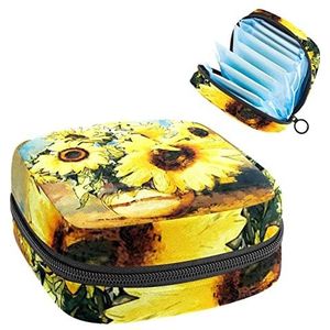 Periode Pouch Draagbare Tampon Opbergtas,Tampon Houder voor Portemonnee Vrouwelijke Product Organizer,Zonnebloem Geel Plant Bloem Blossom, Meerkleurig, 4.7x6.6x6.6 in/12x17x17 cm