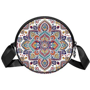 Ronde Crossbody Tas Henna Mandala Paisley Messenger Bag Purse voor Vrouwen, Meerkleurig, 6.7x6.7x2.3 in, Sling Rugzakken
