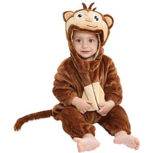 COOKY.D Nieuwgeboren Baby Meisje Jongen Capuchon Romper Bodysuit Herfst Winter Warm Flanellen Dierenkostuum Pyjama Cosplay Kostuum 3-6 maanden,Donkerbruine Aap