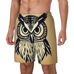 Yyoretp Hawaiiaanse zwembroek met schattige uilenprint, sneldrogende strandshorts met mesh-voering en zakken, Zwart, M