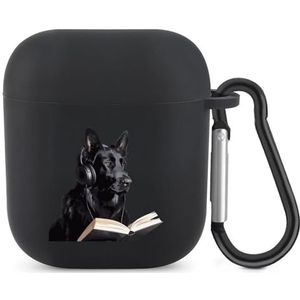 Duitse Herder Dragen Hoofdtelefoon Lezen Leuke Case Voor AirPods 2&1 Schokbestendige Beschermende Hoofdtelefoon Gevallen Cover Met Sleutelhanger Voor Mannen Vrouwen
