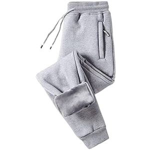 Heren Fleece Gevoerde Joggers Losse Fit Joggingbroek Thermische Causale Katoen Trainingspak Bottoms Winter Warme Pluche Broek,M-5XL Joggingbroek(Light gray A,5XL)