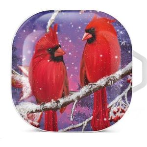 Rode kardinaal vogel zit op besneeuwde takken oortelefoon hoesje compatibel met Galaxy Buds/Buds Pro schokbestendig hoofdtelefoon hoesje wit stijl