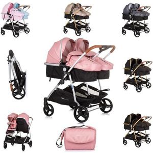 Chipolino Duo Smart kinderwagen, inklapbaar, ombouwbaar, verstelbaar, voetenzak, kleur: roze