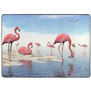 EdWal Zwerm van roze flamingo's op het strand print groot tapijt, flanellen mat, indoor vloer tapijt tapijt, voor nachtkastje eetkamer decor 203x148 cm
