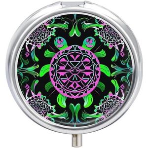 Psychedelische Zeeschildpad Pillendoos Waterdichte Draagbare Geneeskunde Pillendoosje Vochtbestendig Metalen Reizen Pillendoos met 3 Compartimenten Medicijnkoffer